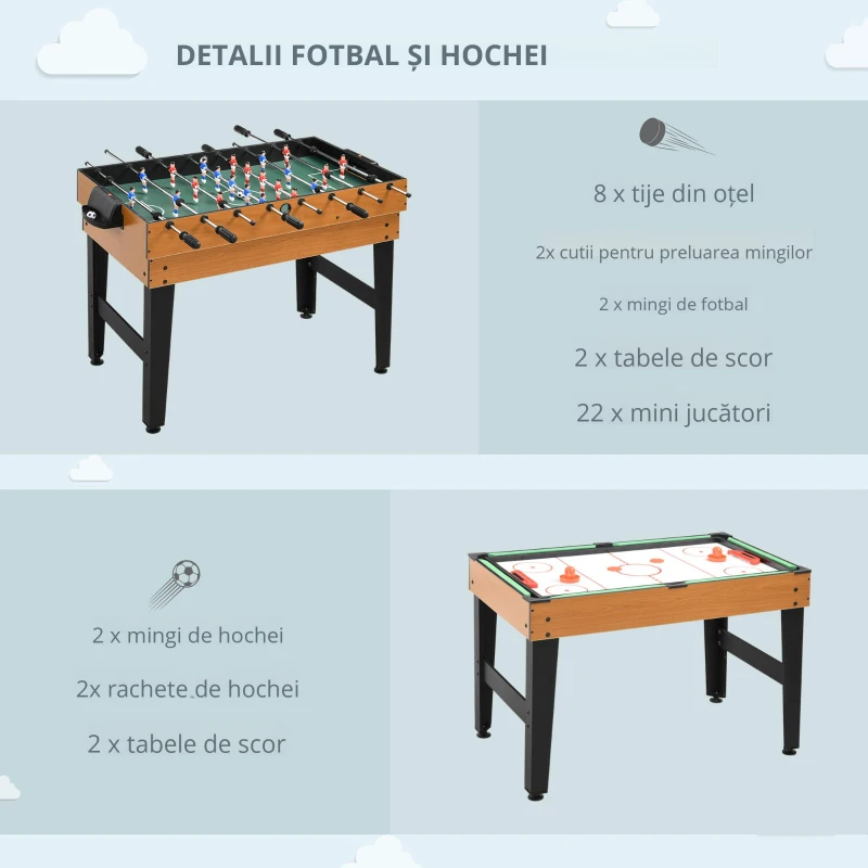 Homcom Masa Joc 4-in-1 – Fotbal, Biliard, Ping Pong & Air Hockey