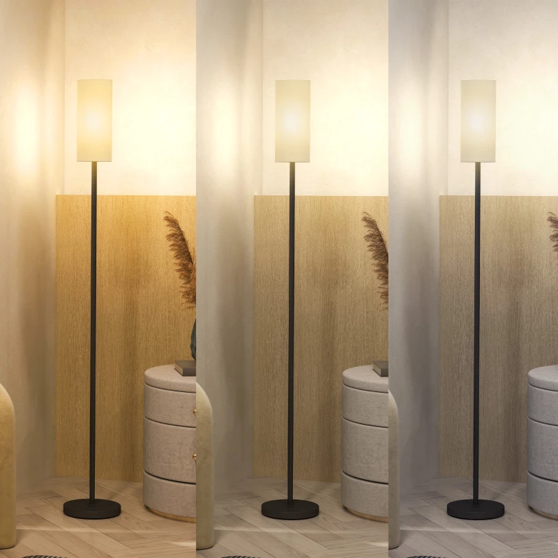 HOMCOM Stehlampe, Schirm in Leinenoptik, Metallstange, Fußschalter, Weiß