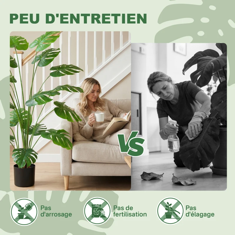 HOMCOM Plante artificielle arbre artificiel monstera deliciosa avec pot inclus hauteur 150 cm intérieure vert