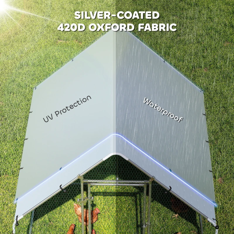 PawHut Wybieg dla kur z ocynkowanej stali z odpornym dachem UV, zamykanymi drzwiami 2x2x2 m, srebrny