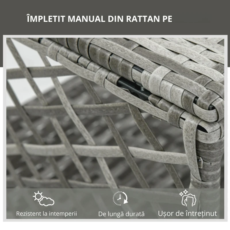 Outsunny Set din Sezlong rattan din PE si masuta de cafea, sezlong de gradina cu spatar reglabil pe 5 niveluri, 2 roti, gri