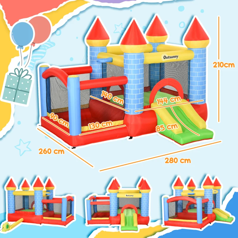 Outsunny Kids Bouncy Castle Inflatable Trampoline Slide Pool Basket for Kids Age 3-10, 3 x 2.75 x 2.1m