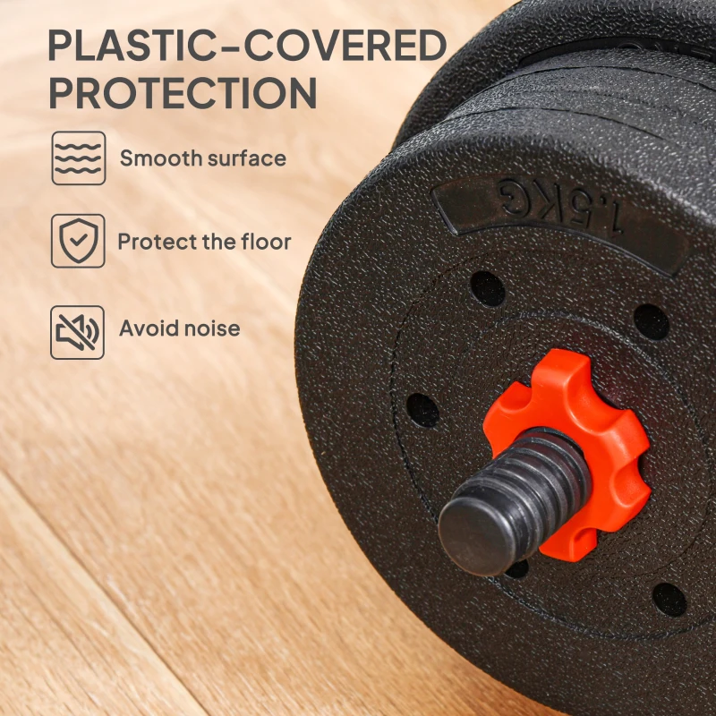 HOMCOM 25kg 2 IN 1 Adjustable Dumbbells Weight Set, Dumbbell Hand Weight Barbell for Body Fitness, Lifting Training for Home, Office, Gym, Black