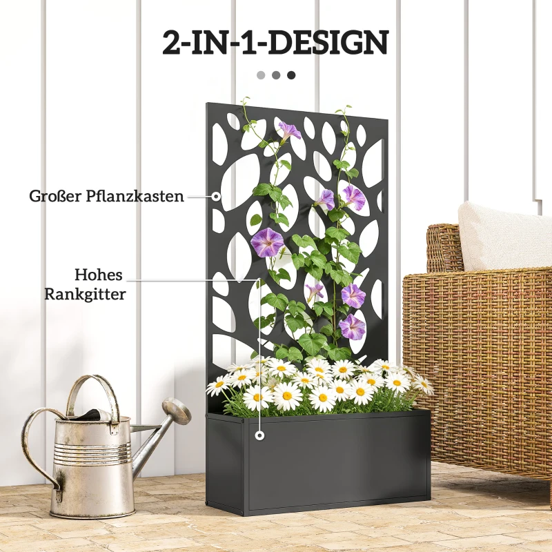 Outsunny Hochbeet aus Metall mit Rankgitter, Wandmontage oder freistehend, Pflanzkasten mit Sichtschutz