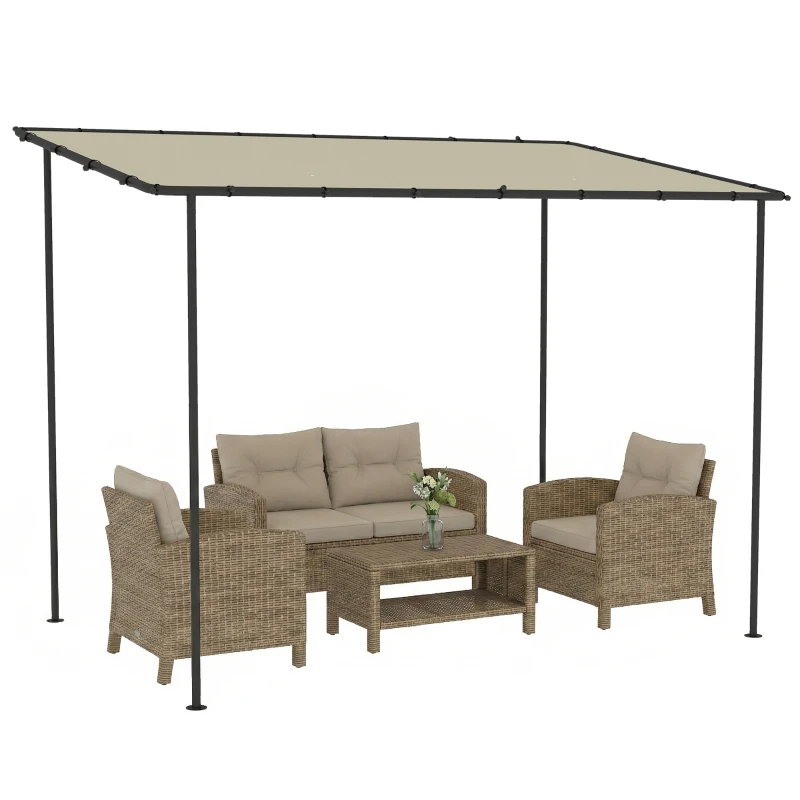 Outsunny Anbaupavillon Pergola mit Metallgestell Dach, wetterfest wandmontiert Pavillon Vordach, 3 x 1,8 x 2,3 m Cremeweiß