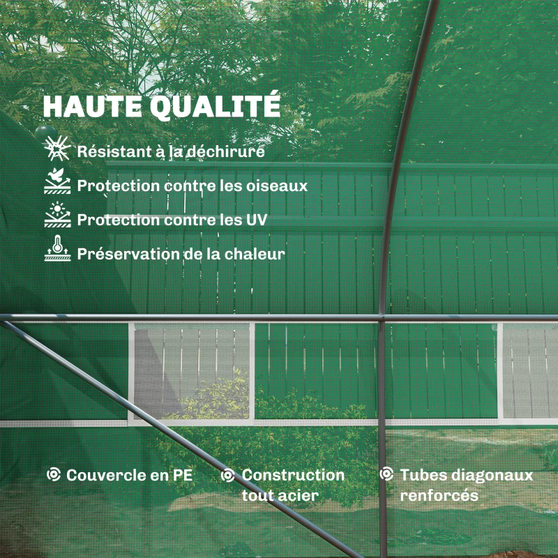 Outsunny Serre de jardin tunnel grande taille avec bâche PE cadre en acier porte enroulable et 12 fenêtres 8 x 3 x 2 m vert