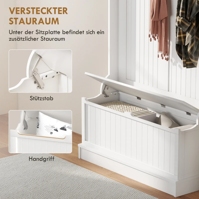 HOMCOM Garderobe mit Sitzbank, 5 Kleiderhaken, 1 Stauraum, Wandgarderobe, Weiß + Schwarz