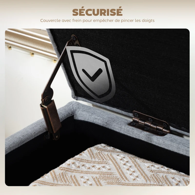 HOMCOM Banc de rangement, coffre de rangement avec couvercle amovible style scandinave, en tissu lin, 110 x 39 x 45 cm, gris