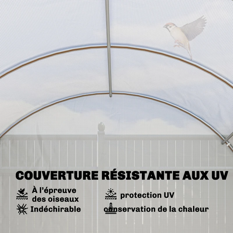Outsunny Serre tunnel de jardin 24m², serre de jardin tunnel avec portes et 12 fenêtres avec moustiquaires, 295x798x199cm, blanc