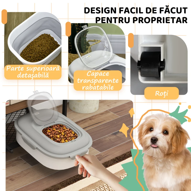 PawHut Recipient hrană câini, capacitate 5-25L, cu închidere ermetică și cutie de dezumidificare, din PP și TPE, 44x32x37 cm, gri