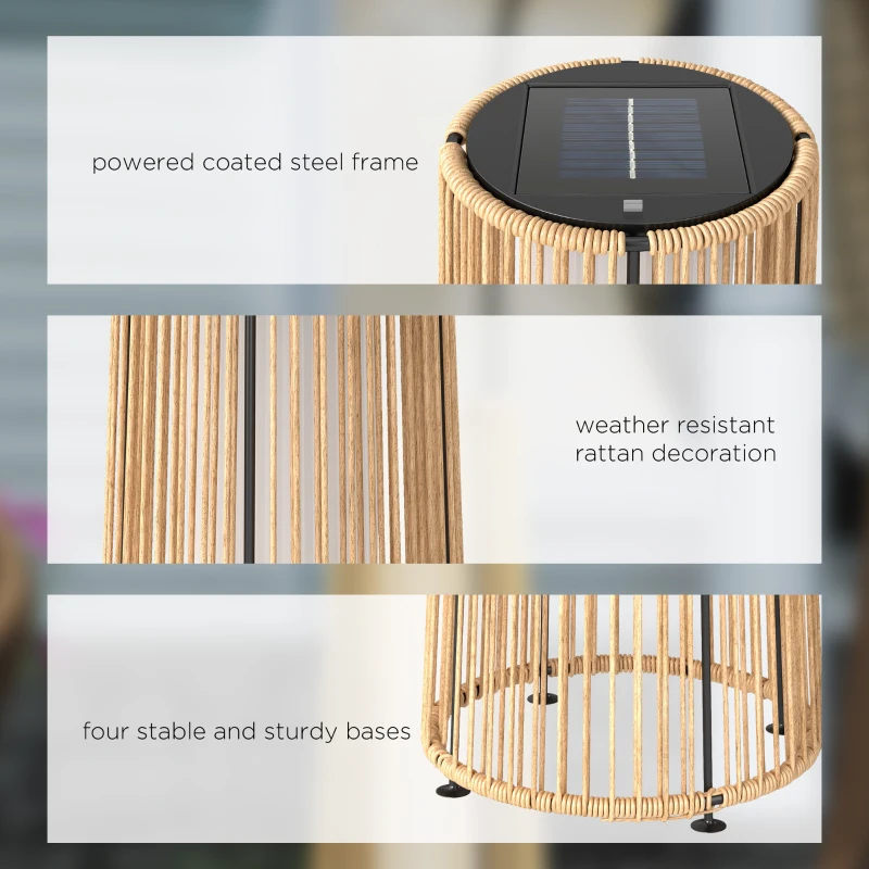 Outsunny Patio Garden Solar Powered Lights Woven Resin Wicker Lantern Auto On/Off