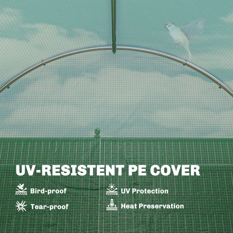 Outsunny 2 x 3 m Walk-in Polytunnel Greenhouse with Hinged Door and 6 Roll Up Mesh Windows, Garden Tunnel Warm House Tent, Green