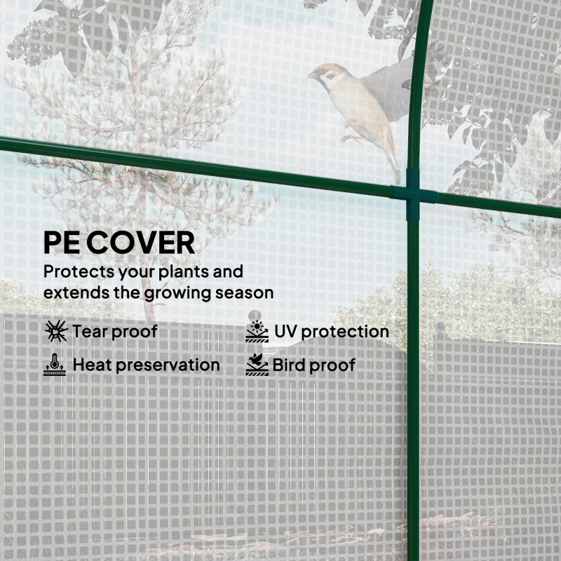 Outsunny Walk in Polytunnel Greenhouse, Green House for Garden with Roll-up Window and Door, 1.8 x 1.8 x 2 m, White