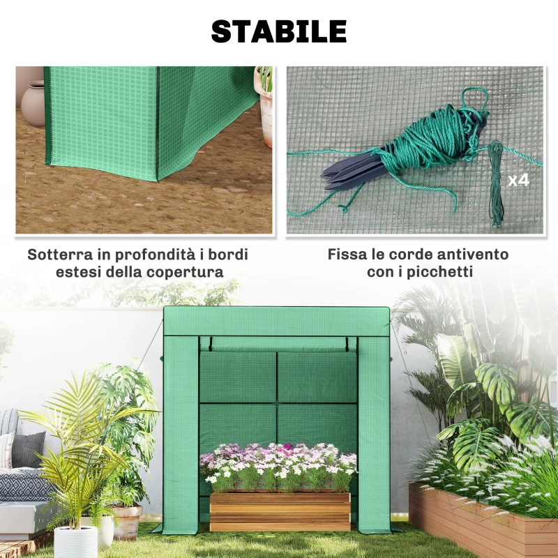 Outsunny Serra per Piante con 2 Finestre Laterali a Rete e Ingresso Avvolgibile, in PE e Acciaio, 196x77x197 cm, Verde