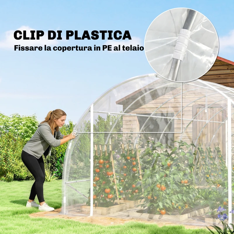 Outsunny Serra a Tunnel 3x6x2 m con Porte Avvolgibili, Telaio in Acciaio e Copertura in PE Anti-UV, Trasparente