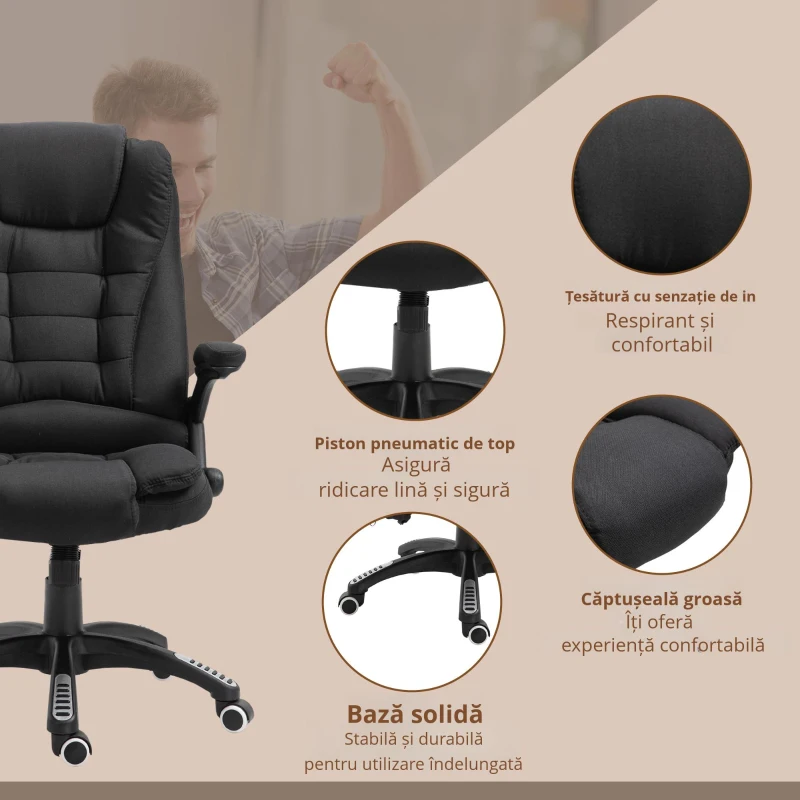 Vinsetto Fotoliu de masaj pentru birou sau acasa cu inaltime reglabila, 6 puncte de masaj si incalzire, 67L x 74P x 107-116Acm, negru(m-9)