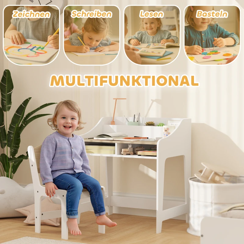 AIYAPLAY Kinder-Schreibtisch-Set mit Stauraum, offene Fächer, Stuhl, 3-8 Jahre, Holz