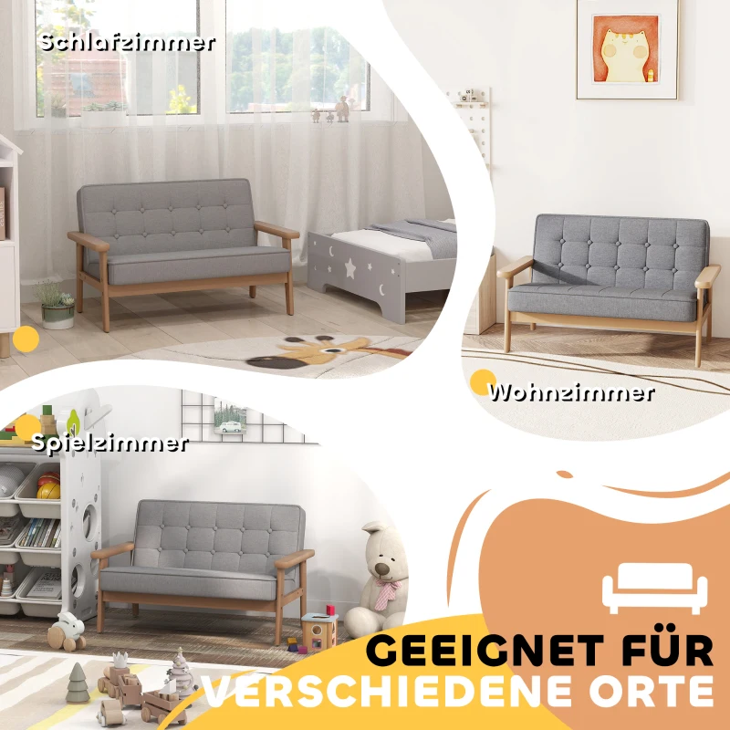 AIYAPLAY Kindersessel, Kindersofa mit Holzrahmen, Samtoptik, gepolstert, für Kinder von 3-15 Jahren Grau