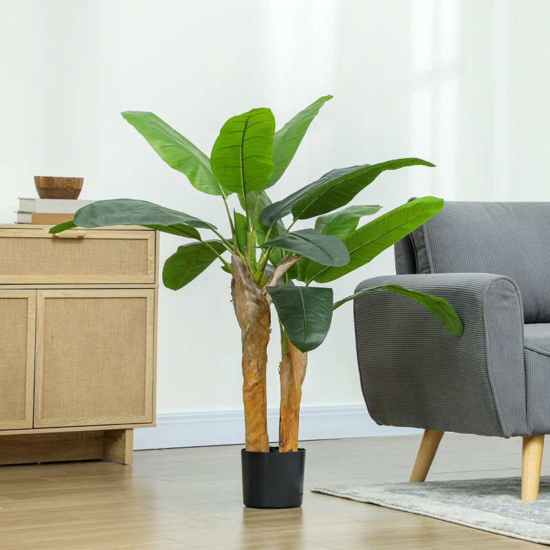 HOMCOM Plante artificielle intérieure 120 cm bananier en pot décoration pour maison, bureau, salon, chambre