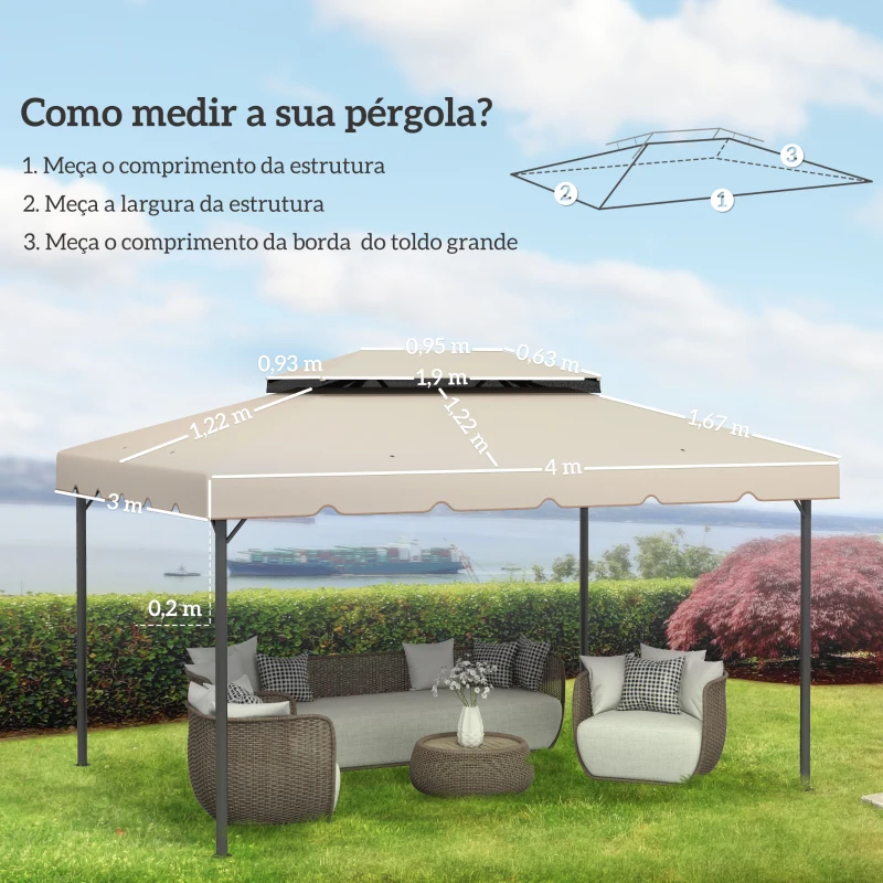 Outsunny Toldo de Substituição para Pérgola 400x300 cm com Duplo Teto e 8 Orifícios de Drenagem Bege