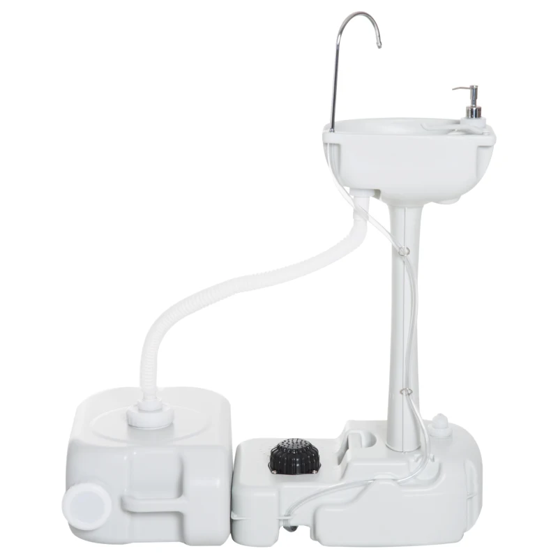 Outsunny Portable Camping Sink with Running Water and Wastewater Tank, Hand Wash Basin with Rolling Wheels, Foot Pump, Soap Dispenser for Outdoor Events, Gatherings, Picnic