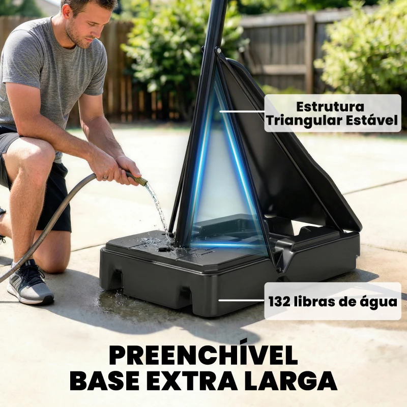 SPORTNOW Tabela de Basquetebol para Exterior Ajustável de 245-305 cm com Rodas Base Preenchível e Sistema de Retorno Preto