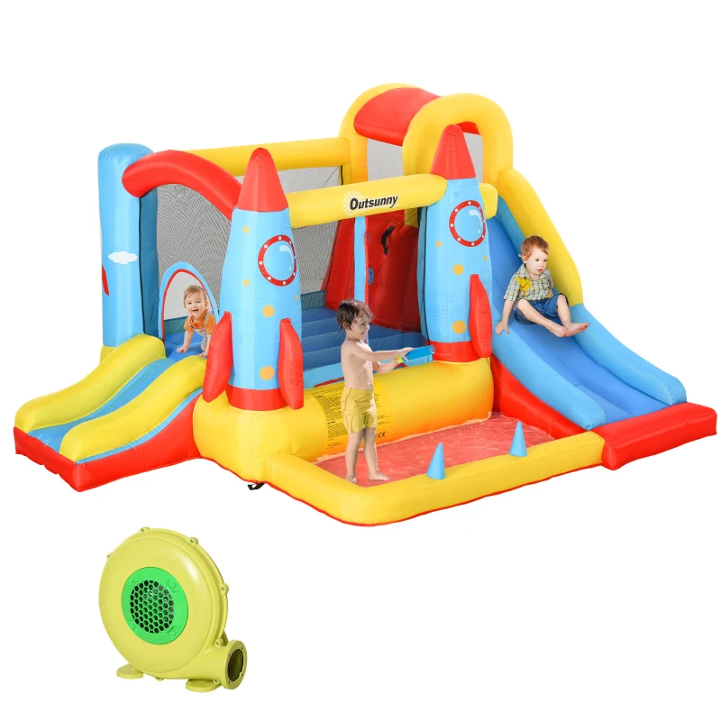 Outsunny Bouncy Castle Inflatable Trampoline Slide Pool Rocket Design 3.4 x 2.8 x 1.85m