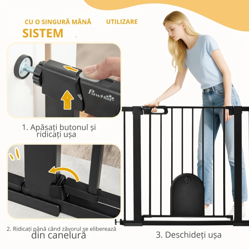 Pawhut Bariera Reglabila Caini – Cu Usa Mica & inchidere Automata, Negru