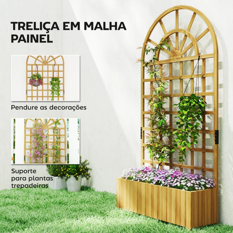 Outsunny Floreira com Treliça de Madeira para Plantas Trepadeiras com Orifícios de Drenagem Floreira Elevada para Jardim 90x30x180 cm Madeira