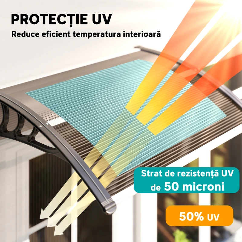 Outsunny Copertină de Exterior Impermeabilă și Anti-UV, din Policarbonat, Polipropilenă și Aluminiu, 75x100x23 cm, Maro și Negru