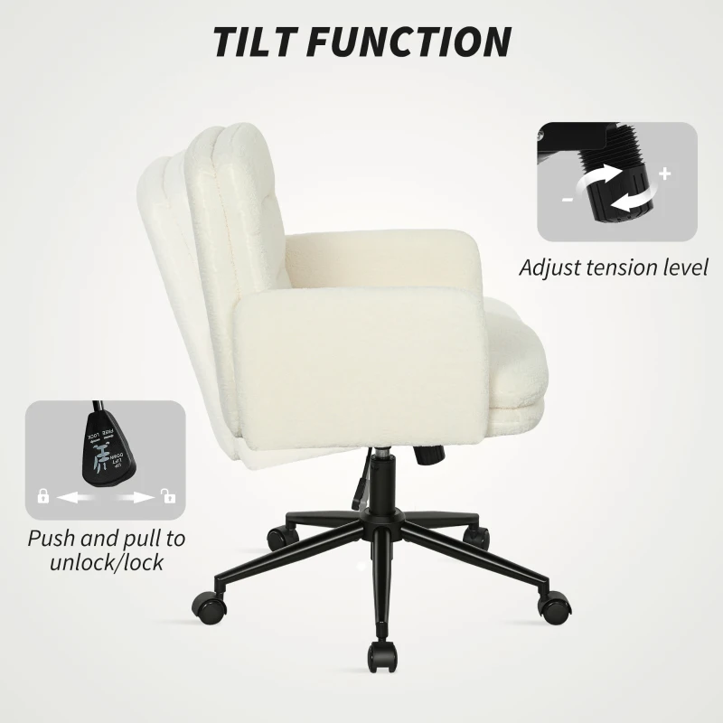 HOMCOM Fabric Office Chair, Modern Computer Desk Chair with Armrest, Swivel Wheels, Quick Assembly, Cream White