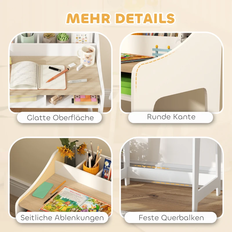 AIYAPLAY Kinder-Schreibtisch-Set mit Stauraum, offene Fächer, Stuhl, 3-8 Jahre, Holz