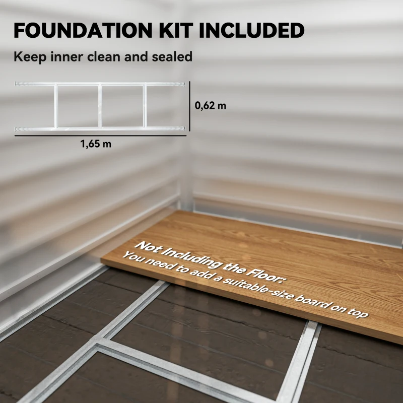 Metalowy domek narzędziowy 2,3m² z fundamentem, 142x184cm