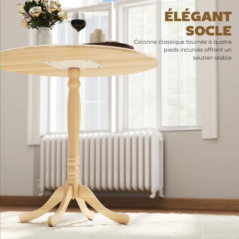 HOMCOM Table à manger ronde pour 4 personnes Ø 80 cm, table de cuisine, piétement en acier, style moderne, bois naturel