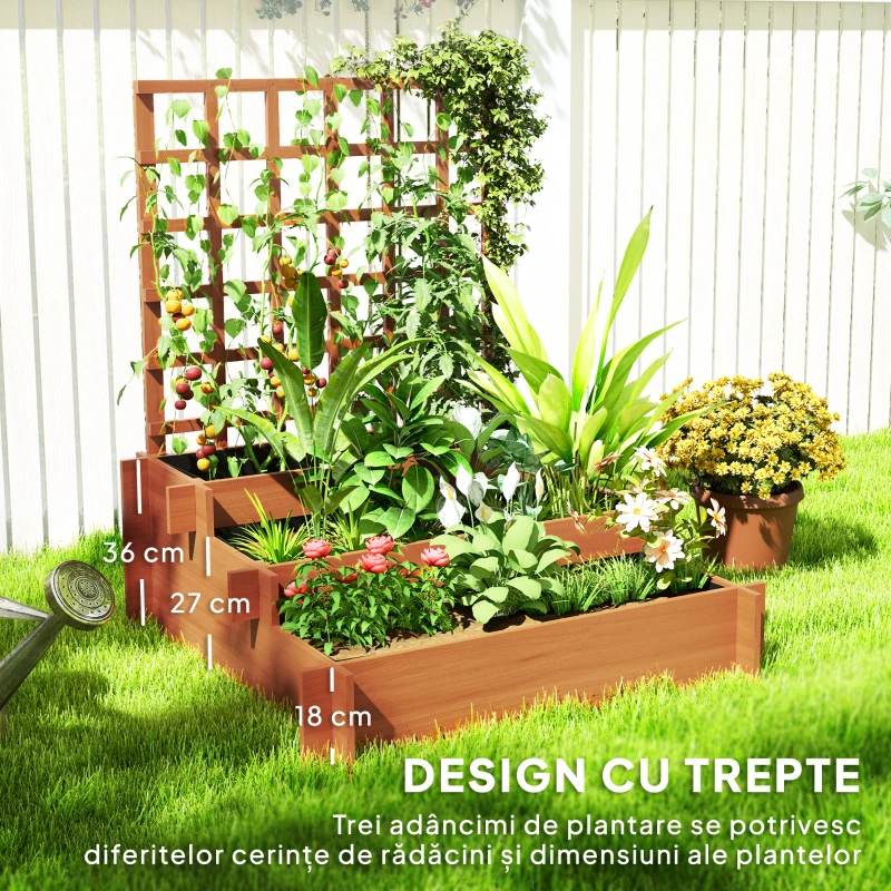 Outsunny Jardinieră cu grilaj pe 3 niveluri din lemn de brad și material netesut, 95x95x110 cm, maro