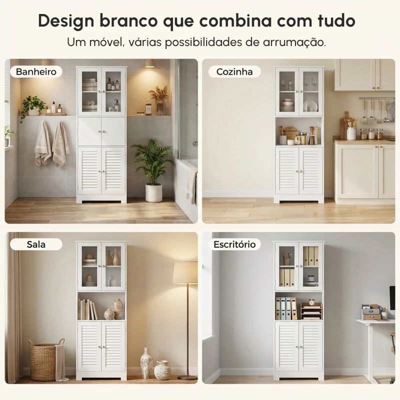 HOMCOM Armário Casa de Banho Coluna Casa de Banho com 6 Portas Prateleiras Ajustáveis Anti-tombo 60x30x170,5 cm Branco