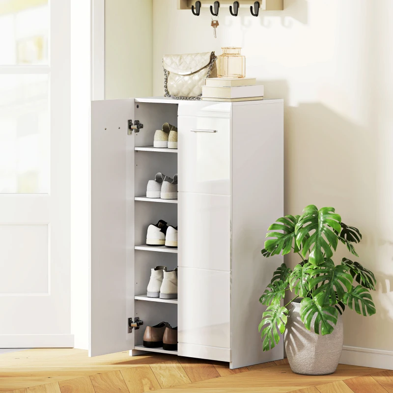 HOMCOM Meuble à chaussures 10 paires, armoire à chaussures à haute brillance 5 niveaux, étagères réglables, 55x36x108cm, blanc