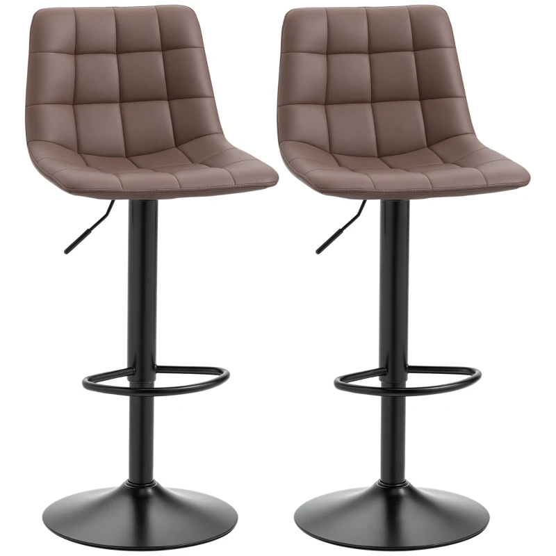 HOMCOM Adjustable Bar Stools Set of 2, Swivel PU Leather Upholstered Barstools with Tufted Seat and Back, Breakfast Bar Chairs for Kitchen Counter, Brown