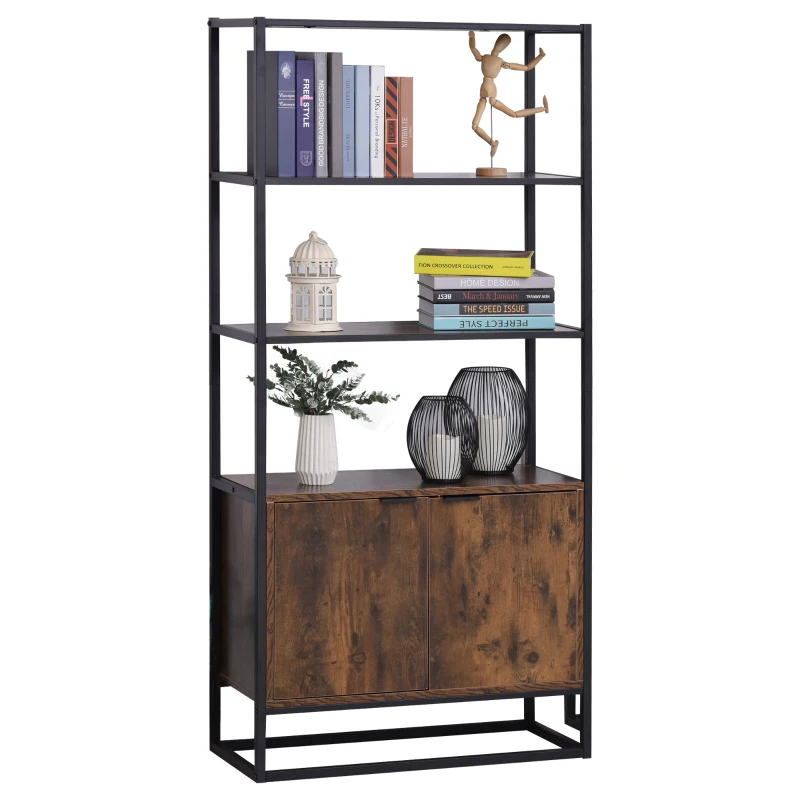 HOMCOM Storage Cabinet with 3 Open Shelves Cupboard Freestanding Tall Organizer Multifunctional Rack for Livingroom Bedroom Kitchen Rustic Brown