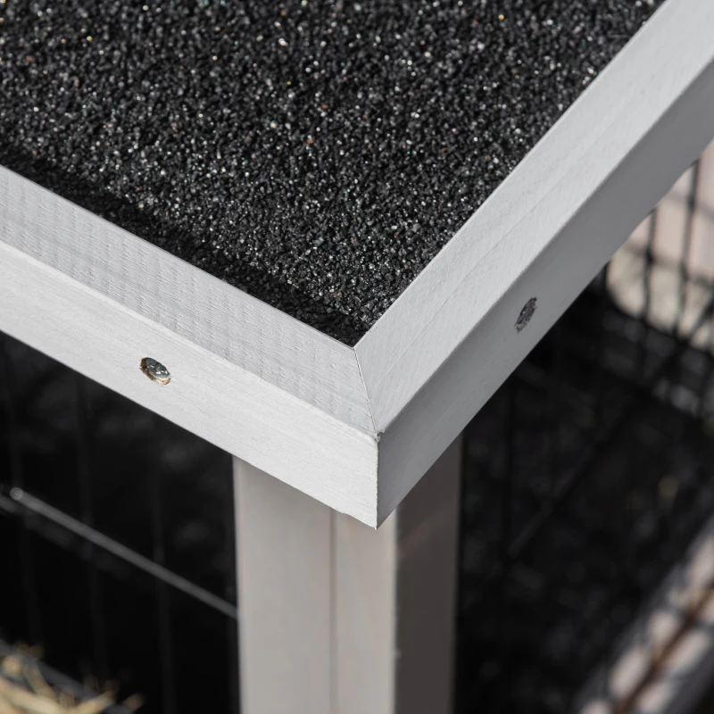 PawHut Wooden Rabbit Hutch with Asphalt Roof Feeder Removable Tray and 2 Doors 91 x 46 x 71 cm gray