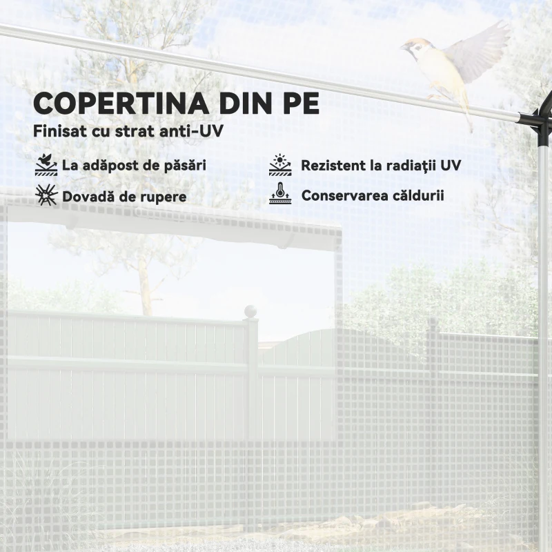 Outsunny Seră de Grădină Tip Tunel 2x3x2 m cu Uși și Ferestre Rulabile, Seră pentru Grădină cu Acoperiș Înclinat, Structură din Oțel și Acoperire din Polietilenă, pentru Grădină, Verdețuri, Flori, Fructe, Anti-UV, Alb