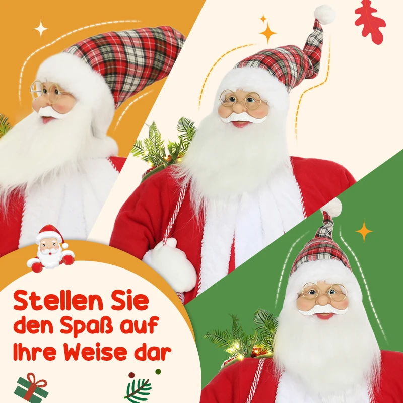 HOMCOM Weihnachtsmann 1,6 m stehende Weihnachtsmann mit Geschenk- und Weihnachtsglocken Soundfunktion