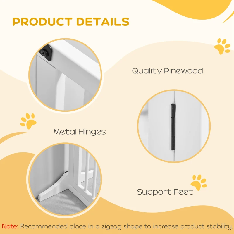 PawHut Wooden Dog Gate, Dog Fence Indoor, Freestanding Dog Barrier, Adjustable Lockable Fence with 3 Panels, 71H x 113-166W cm, White