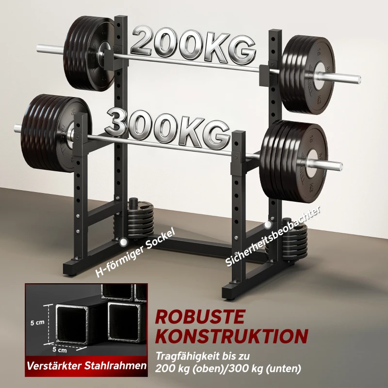 SPORTNOW Hantelständer 2 Ebenen Hantelscheibenständer aus Stahl Langhantelablage bis 300 kg Schwarz
