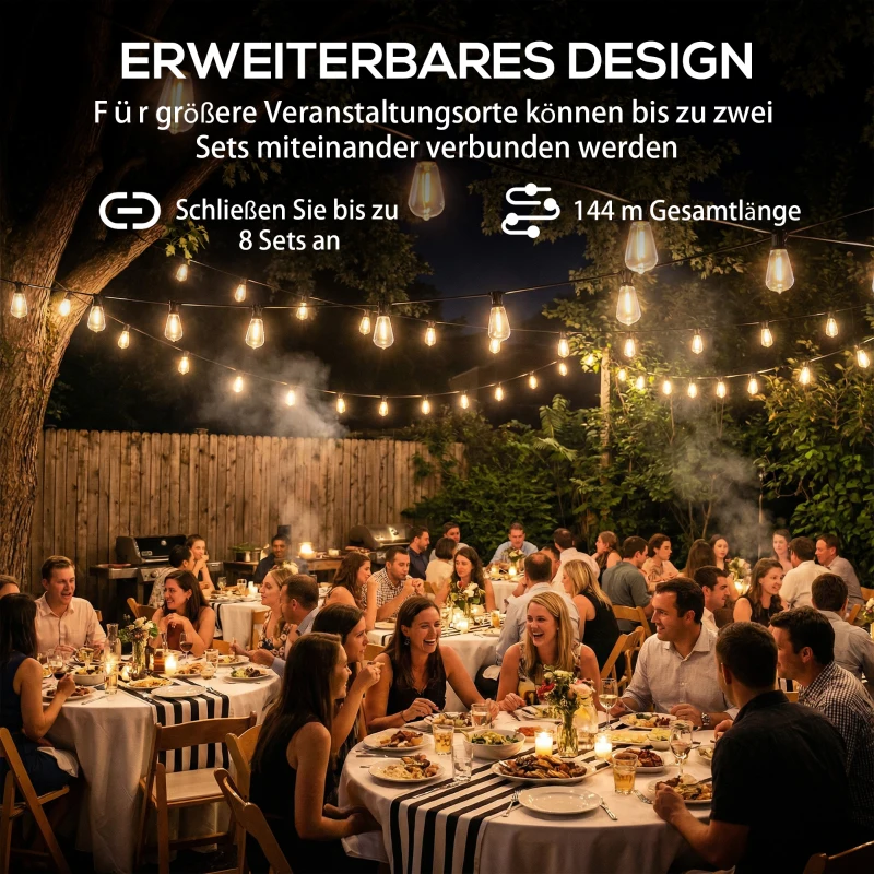 HOMCOM 50 LED-gordijnlampjes, 18 m koppelbaar lichtsnoer, IP44 waterdicht, binnen- en buitendecoratie