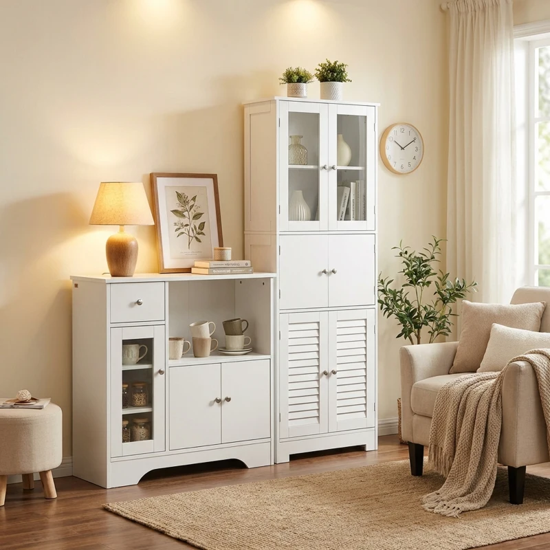 HOMCOM Armário Casa de Banho Coluna Casa de Banho com 6 Portas Prateleiras Ajustáveis Anti-tombo 60x30x170,5 cm Branco