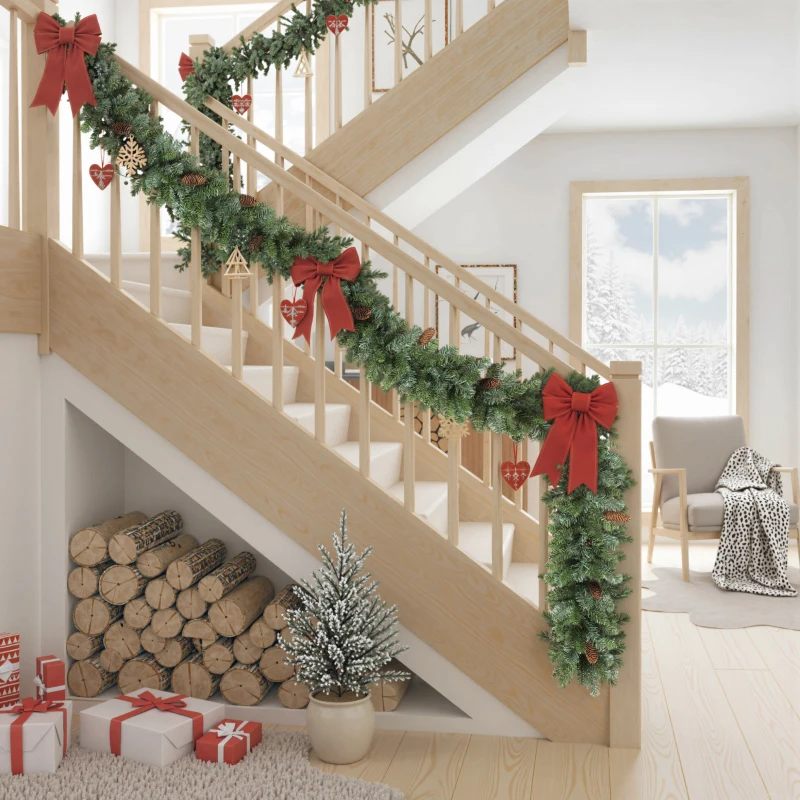 HOMCOM 1,8 m künstliche Weihnachtsgirlande Blumendekoration mit 162 Spitzen 8 Tannenzapfen Grün