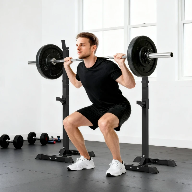 HOMCOM Hantelständer, 2er-Set, bis 150 kg belastbar, höhenverstellbar, Stahl, weiß+schwarz, 52 x 48 x 160 cm