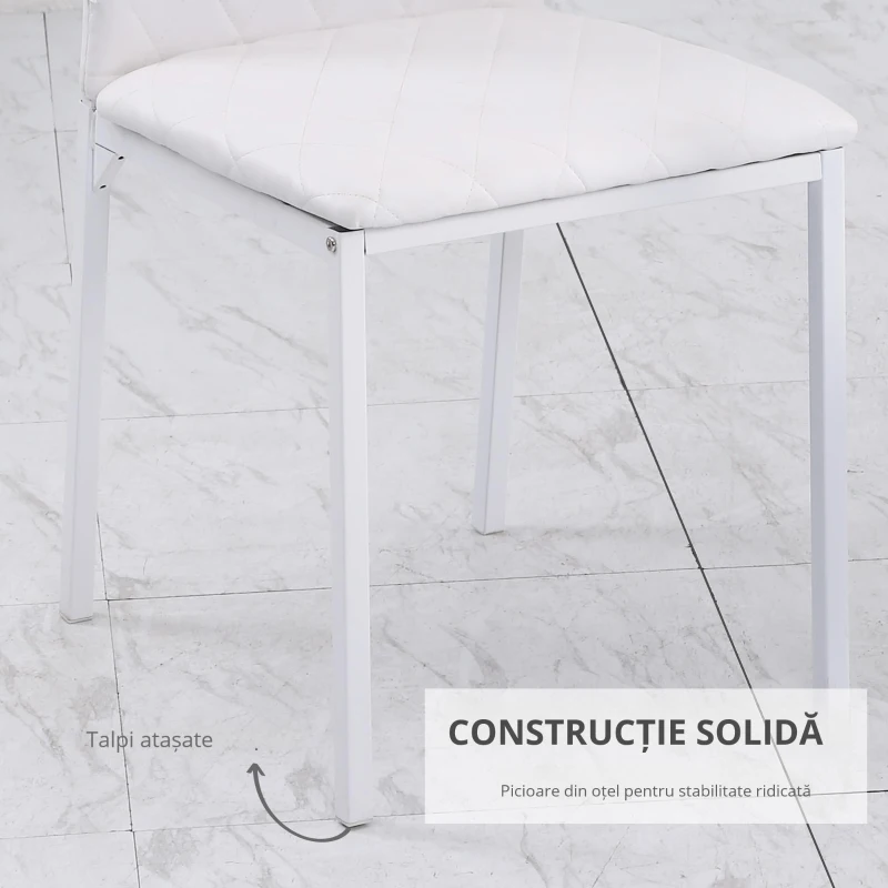 HOMCOM Set 4 Scaune Dining – Tapitate cu Piele Ecologica Alba(m-5)