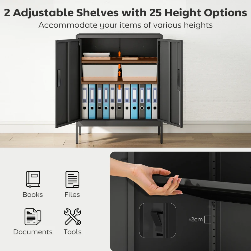 HOMCOM Metal Storage Cabinet with Lock and Adjustable Shelves - Black